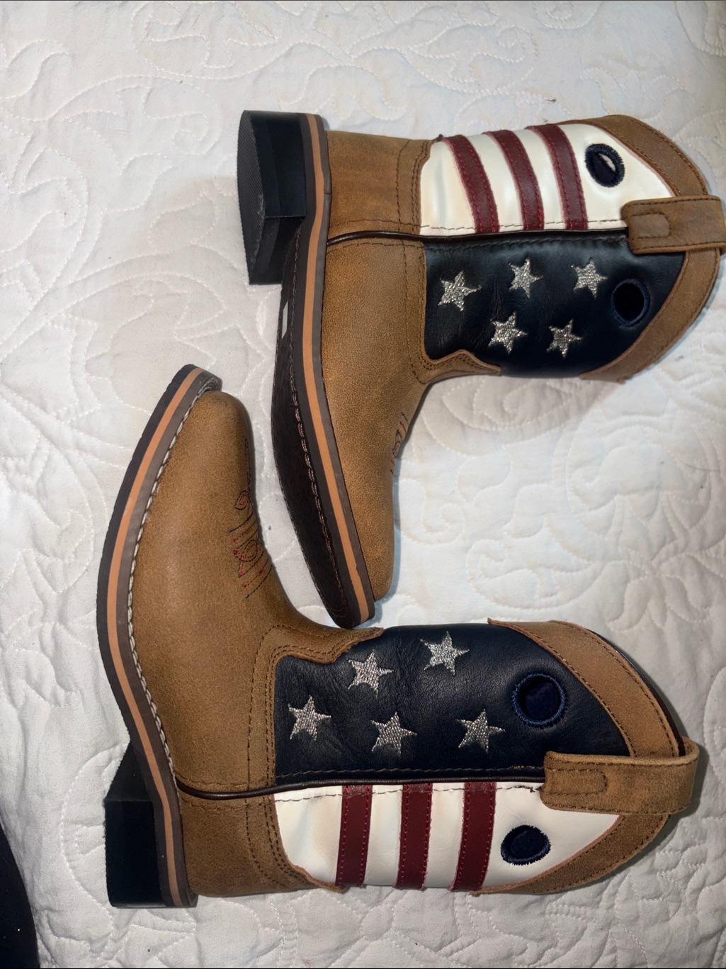 Kids Tan Western Boots With American Flag Accent
